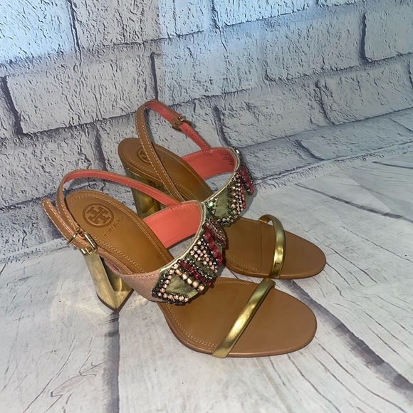 Tory Burch Tanner 100 MM Metallic Jeweled Sandal - Picture 6 of 12